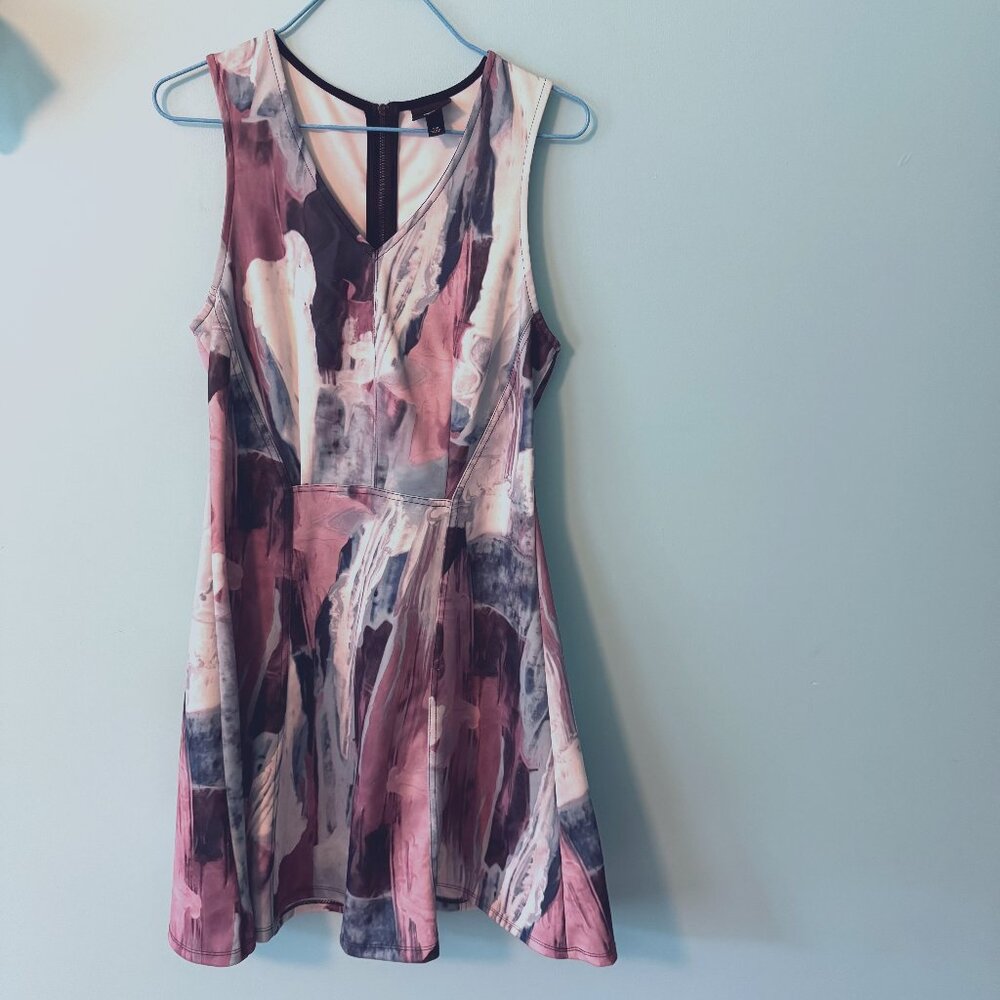 MOSSIMO Mauve Pink Blue White Marble Printed Sleeveless Fit Flare Dress Medium M
